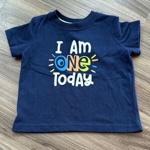 Navy Blue 12 month First Birthday short sleeve Shirt